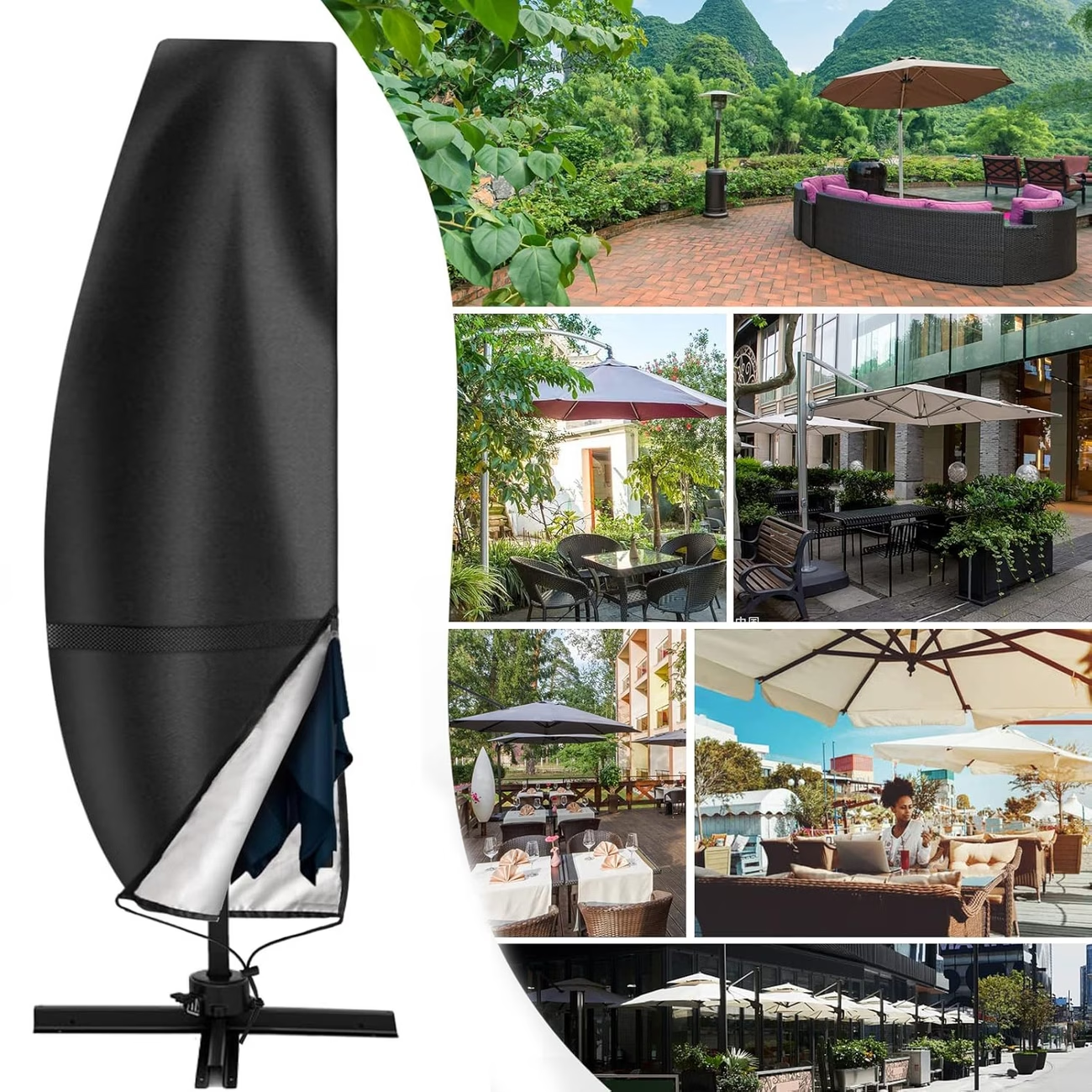 Patio Umbrella Cover – UV Protection, Zipper, Fits Cantilever