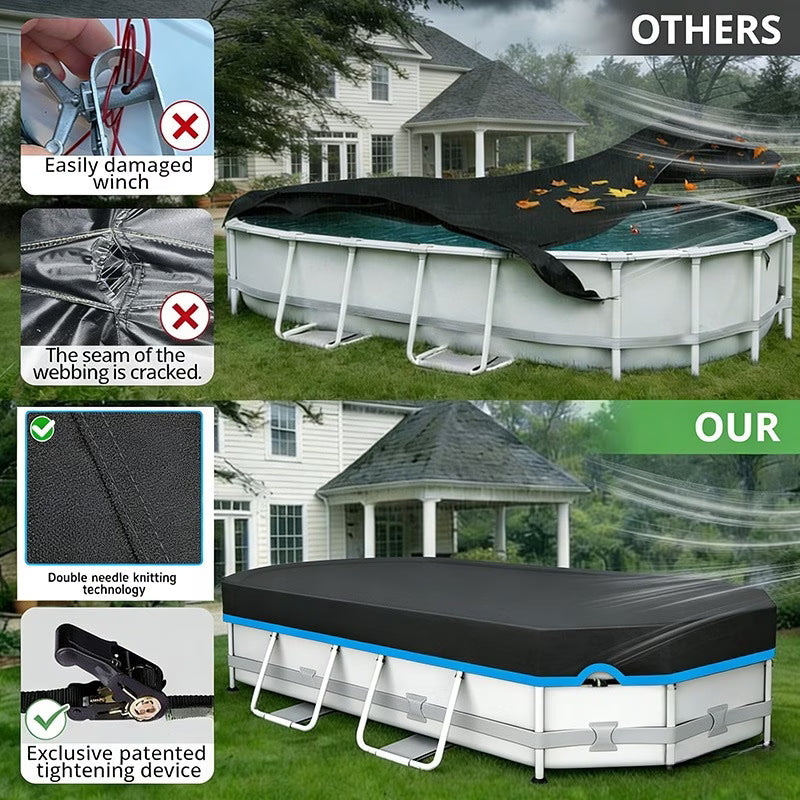 Oval Above Ground Pool Cover - Strap Buckle - Blue Trim From