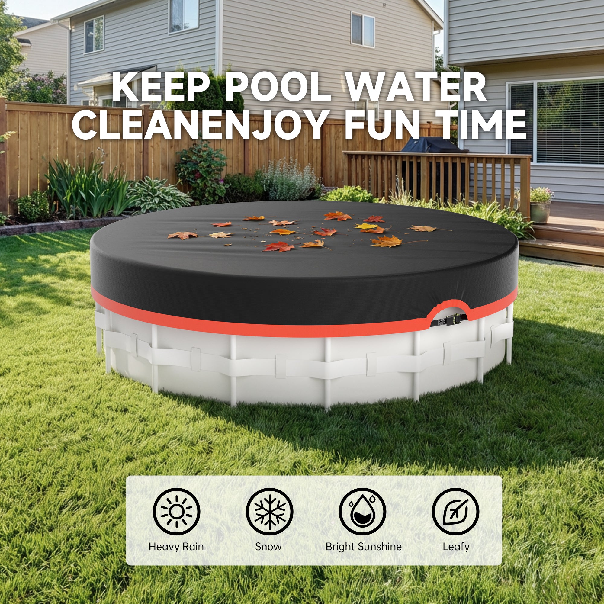 33' Round Above Ground Pool Cover - Strap Buckle - Orange Trim