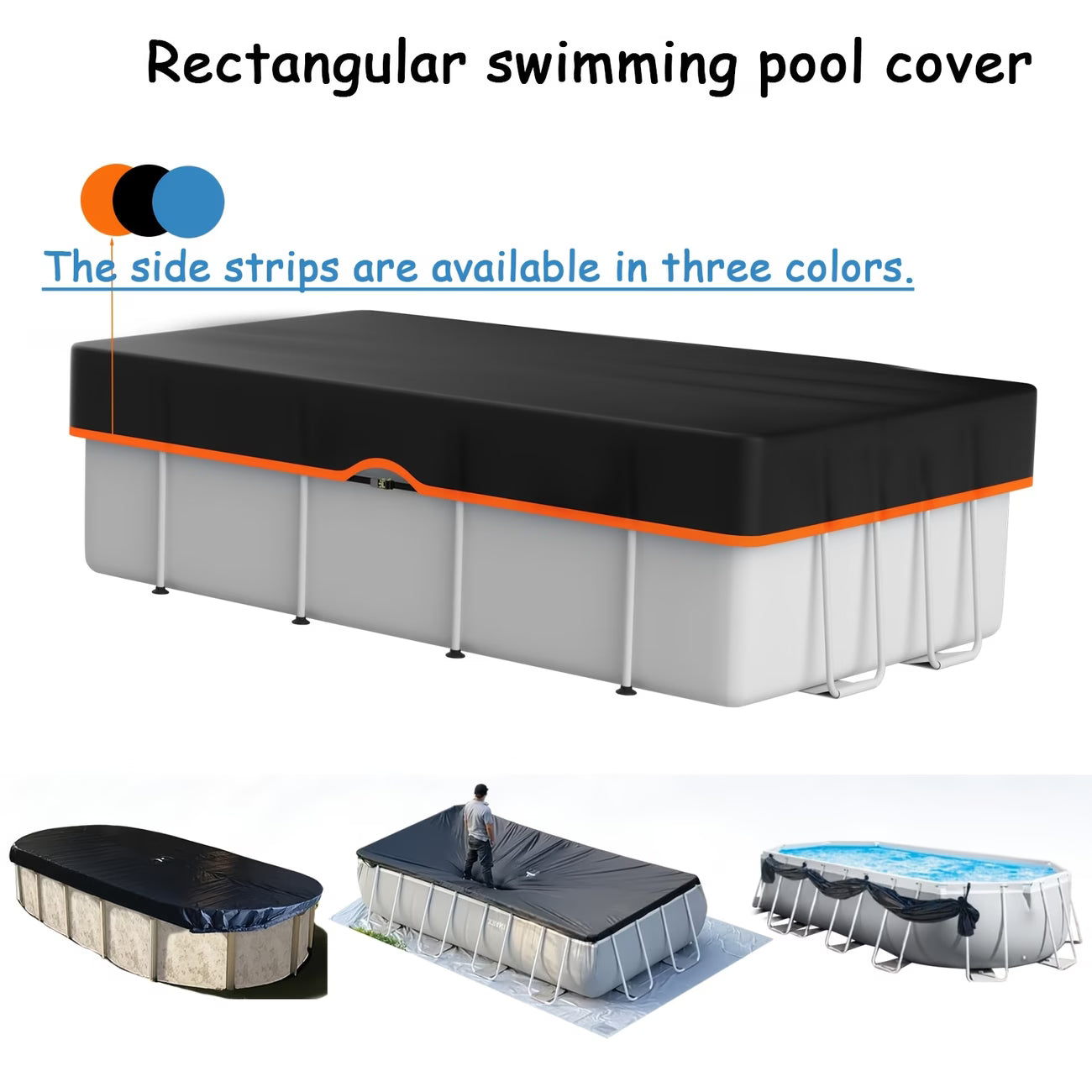 Rectangular Above Ground Pool Cover - Strap Buckle - Orange Trim From