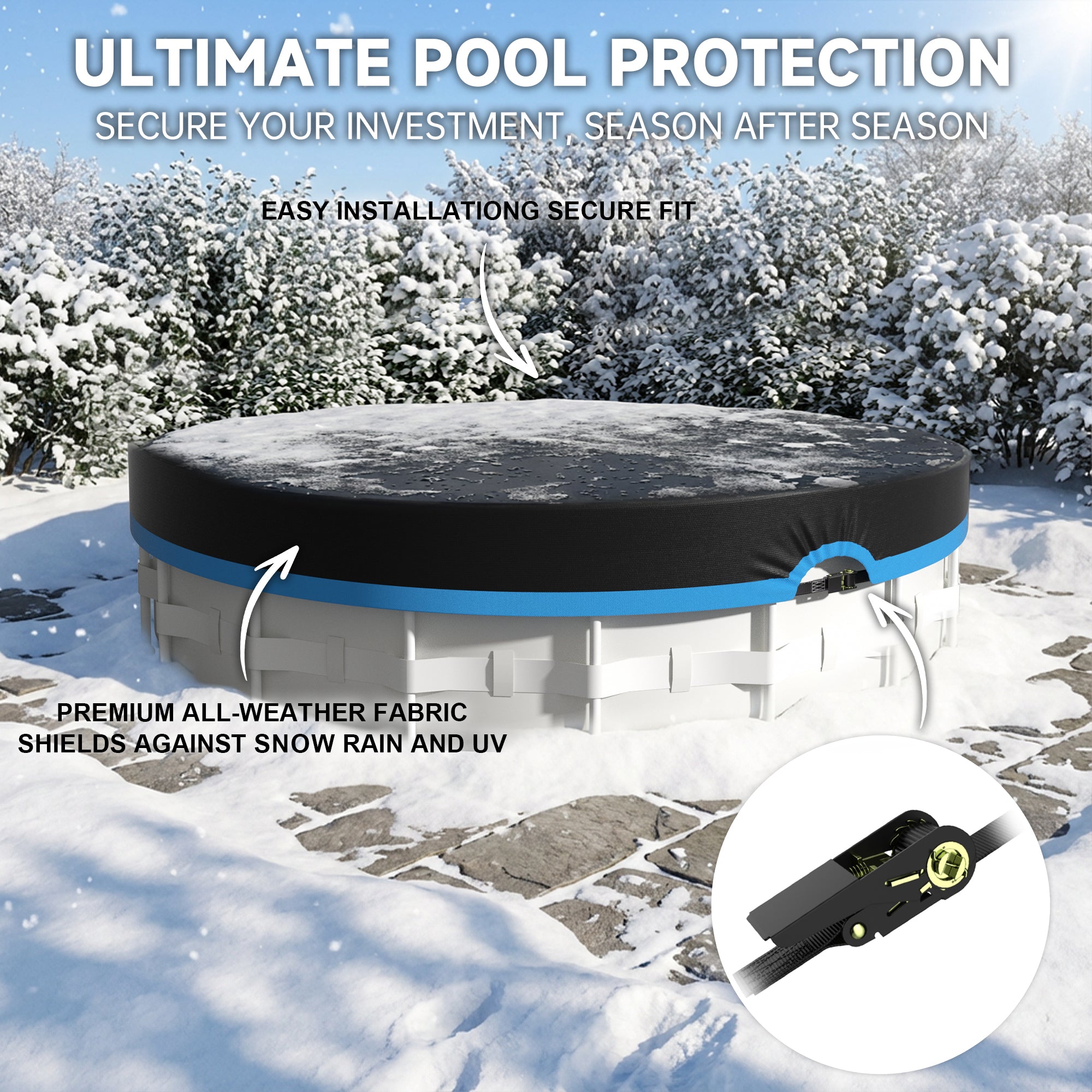 33' Round Above Ground Pool Cover Strap Buckle - Blue Trim
