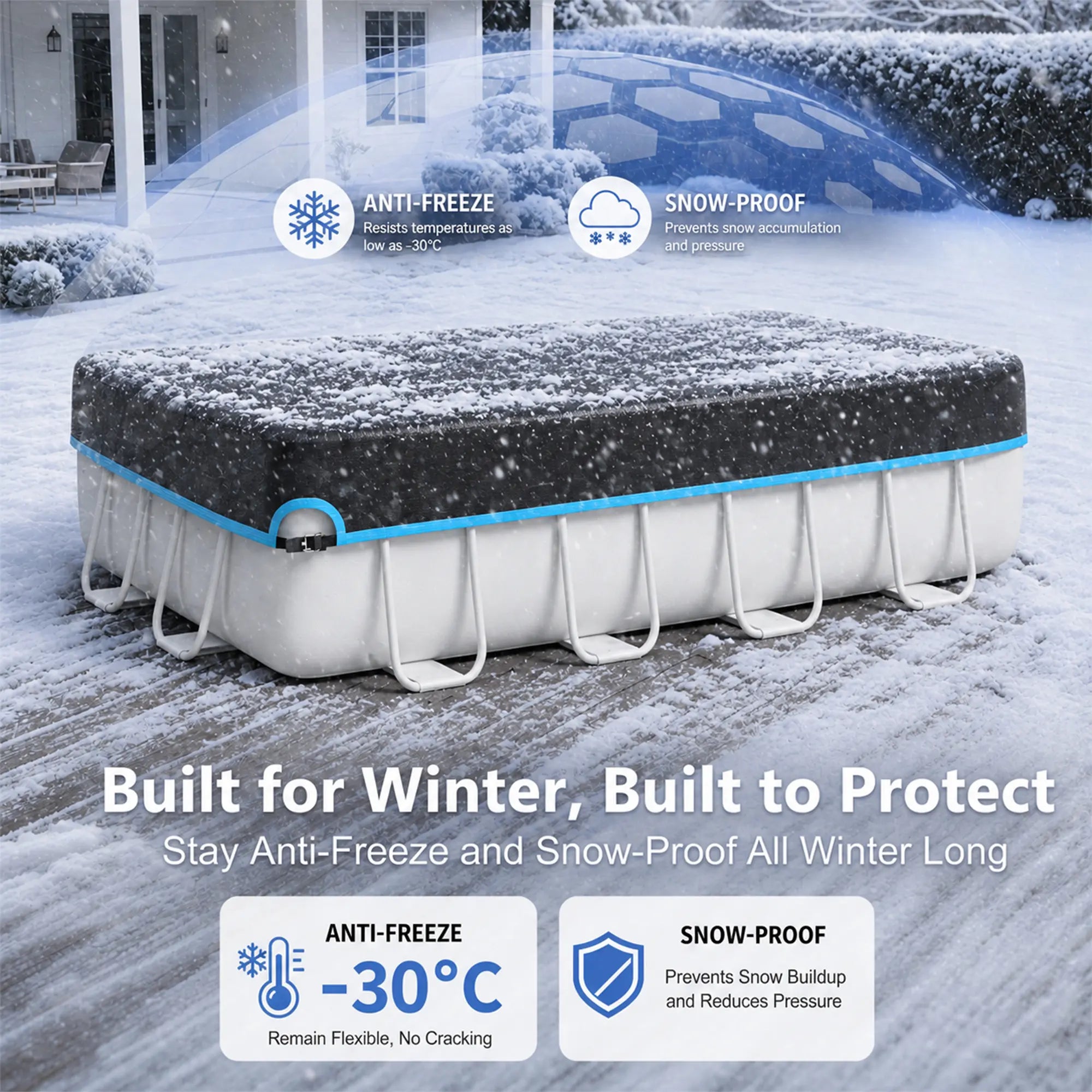 18*24' Rectangular Above Ground Pool Covers - ratchet strap - Blue TrimFaircovers