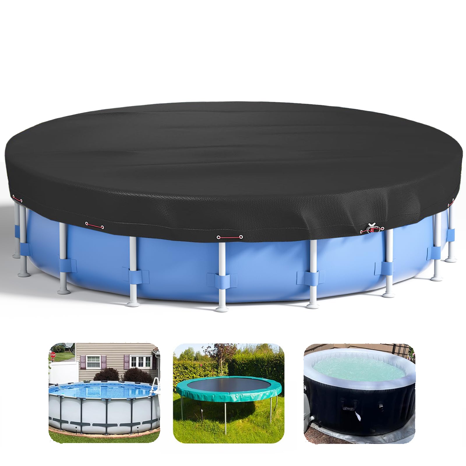 Suitable for 21' Round Above - Ground Pools - Wire Rope Winch - Black - Bordered Style