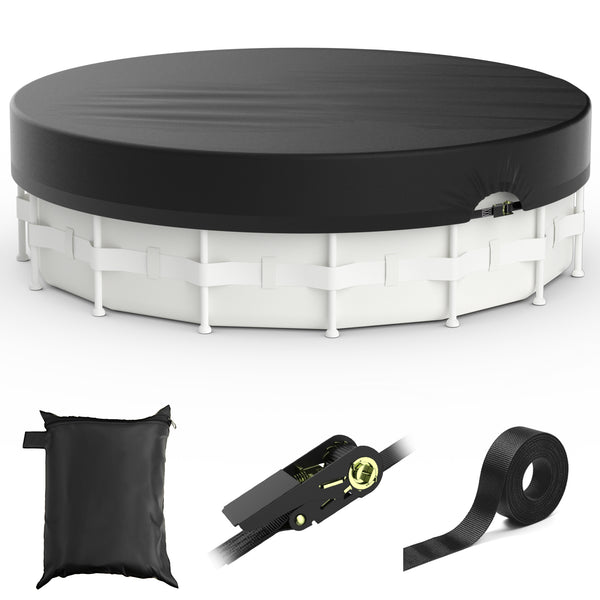 33' Round Above Ground Pool Cover - Strap Buckle - Black Trim