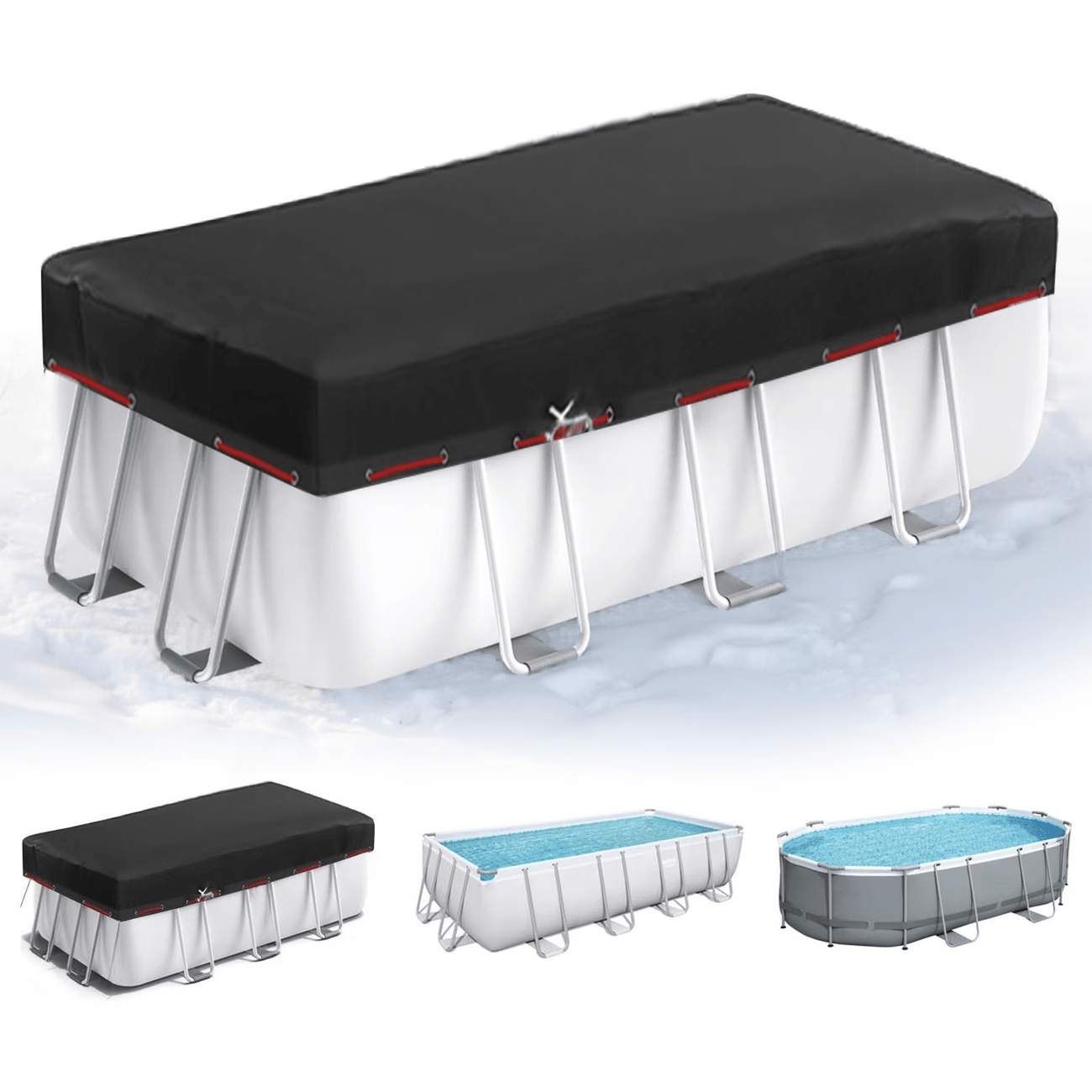 Suitable for 18*24' Rectangular Above - Ground Pools covers - Wire Rope Winch - Black - Bordered Style