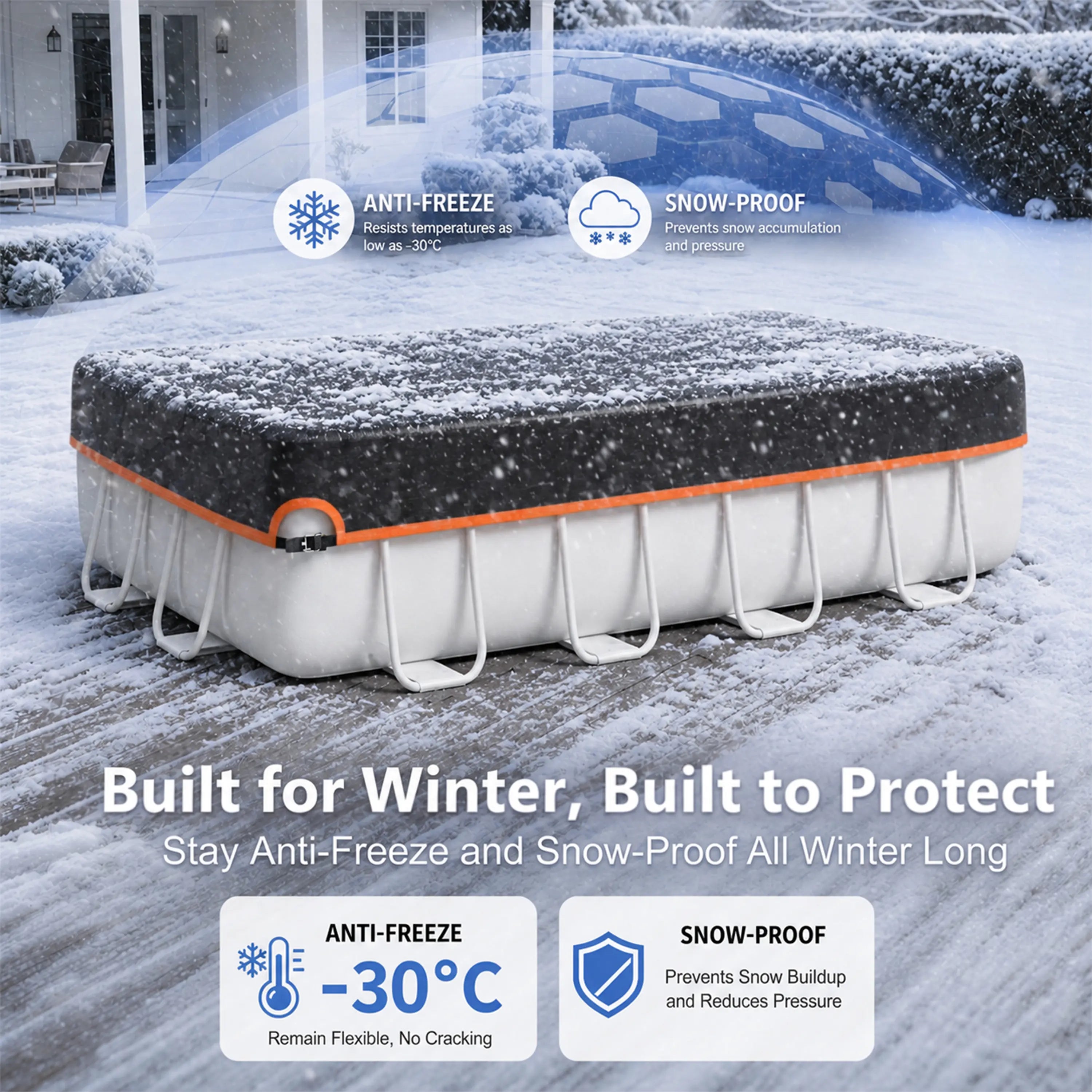18*24' RectangularAbove Ground Pool Cover - ratchet strap - Orange TrimFaircovers