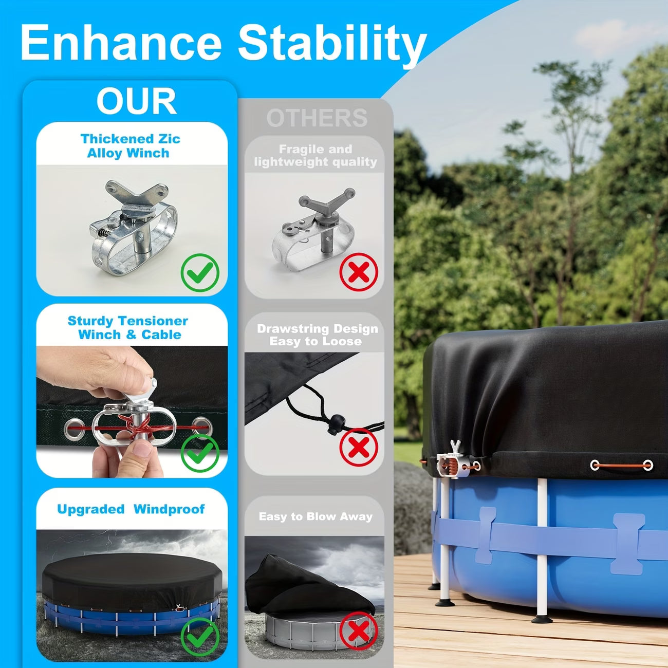 Round Up Ground Swimming pool cover with Winch Installation, Made from 420D Oxford Fabric