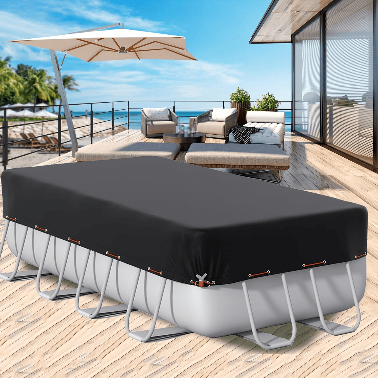矩形小号钢丝 Extra Heavy Duty Oxford Cloth Rectangular Pool Cover，Faircovers