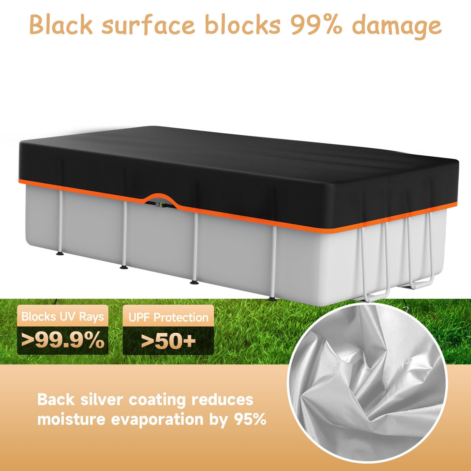 矩形大号钢丝 Heavy - Duty Oxford Cloth Rectangular Pool Cover