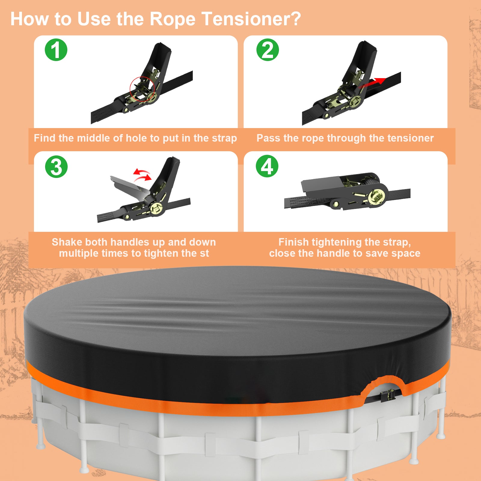 Durable Circle  Above Ground Swimming Pool Cover with Orange Reflective Strips