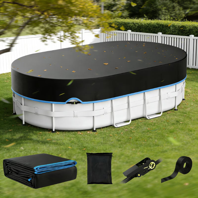 Oval Above Ground Pool Cover - Strap Buckle - Blue Trim From