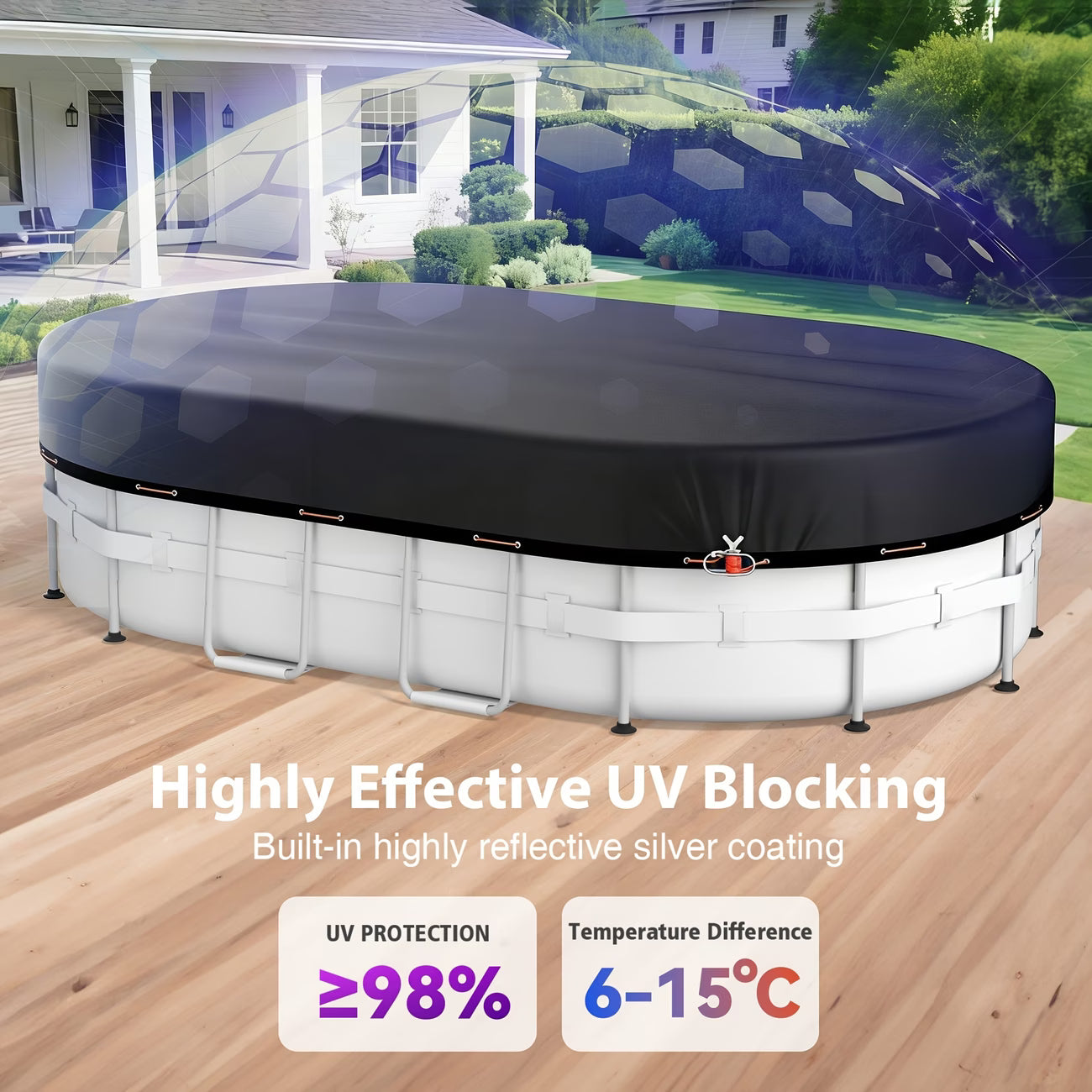 Suitable for 7*10' Oval Above - Ground Pools covers - Wire Rope Winch - Black - Bordered Style