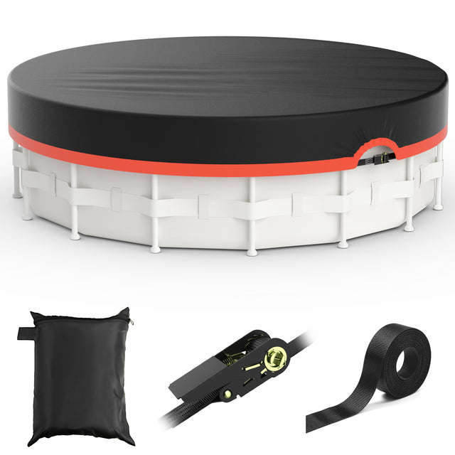 33' Round Above Ground Pool Cover - Strap Buckle - Orange Trim - product image