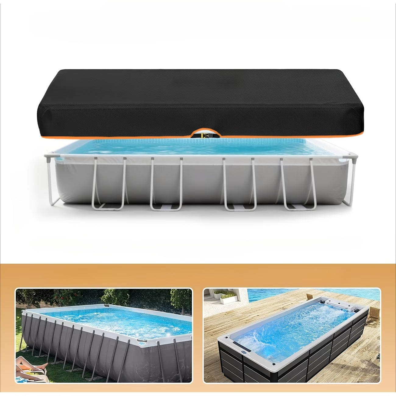 矩形特大号钢丝 This Rectangular Pool Cover Has Orange Trim for Better Durability Against Tears. It Includes a New Self - Locking Fastener And Is Supplied with a Storage Bag