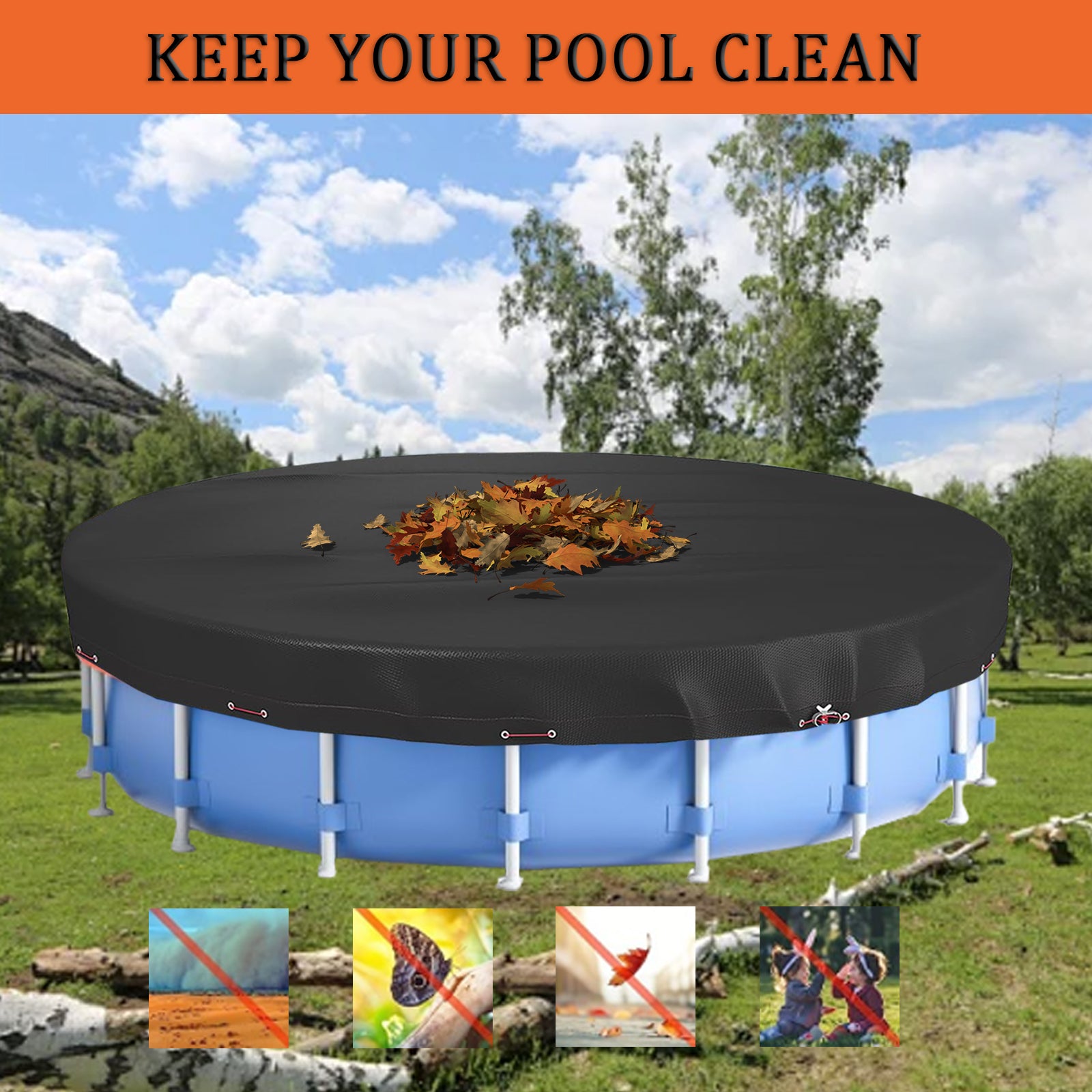 Large Round Above Ground Swimming Pool Cover with Winch & Steel Cable