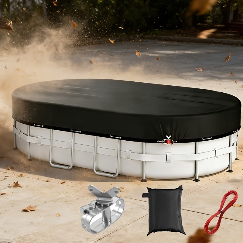Suitable for 7*10' Oval Above - Ground Pools covers - Wire Rope Winch - Black - Bordered Style