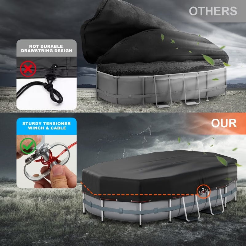 Suitable for 7*10' Oval Above - Ground Pools covers - Wire Rope Winch - Black - Bordered Style