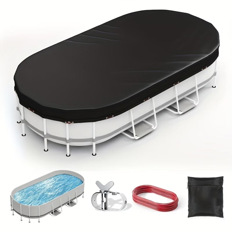 Suitable for 7*10' Oval Above - Ground Pools covers - Wire Rope Winch - Black - Bordered Style