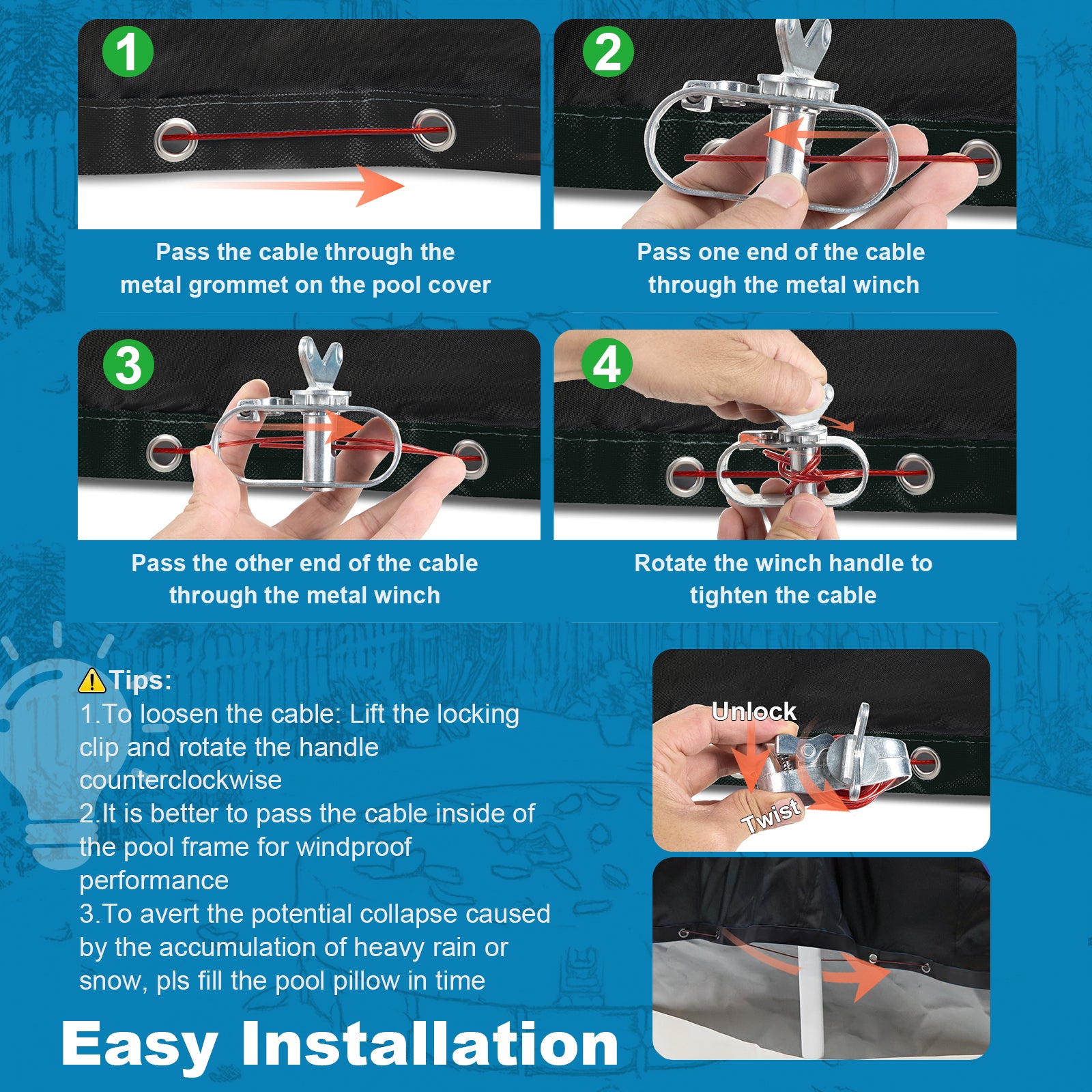 Round Up Ground Swimming pool cover with Winch Installation, Made from 420D Oxford Fabric