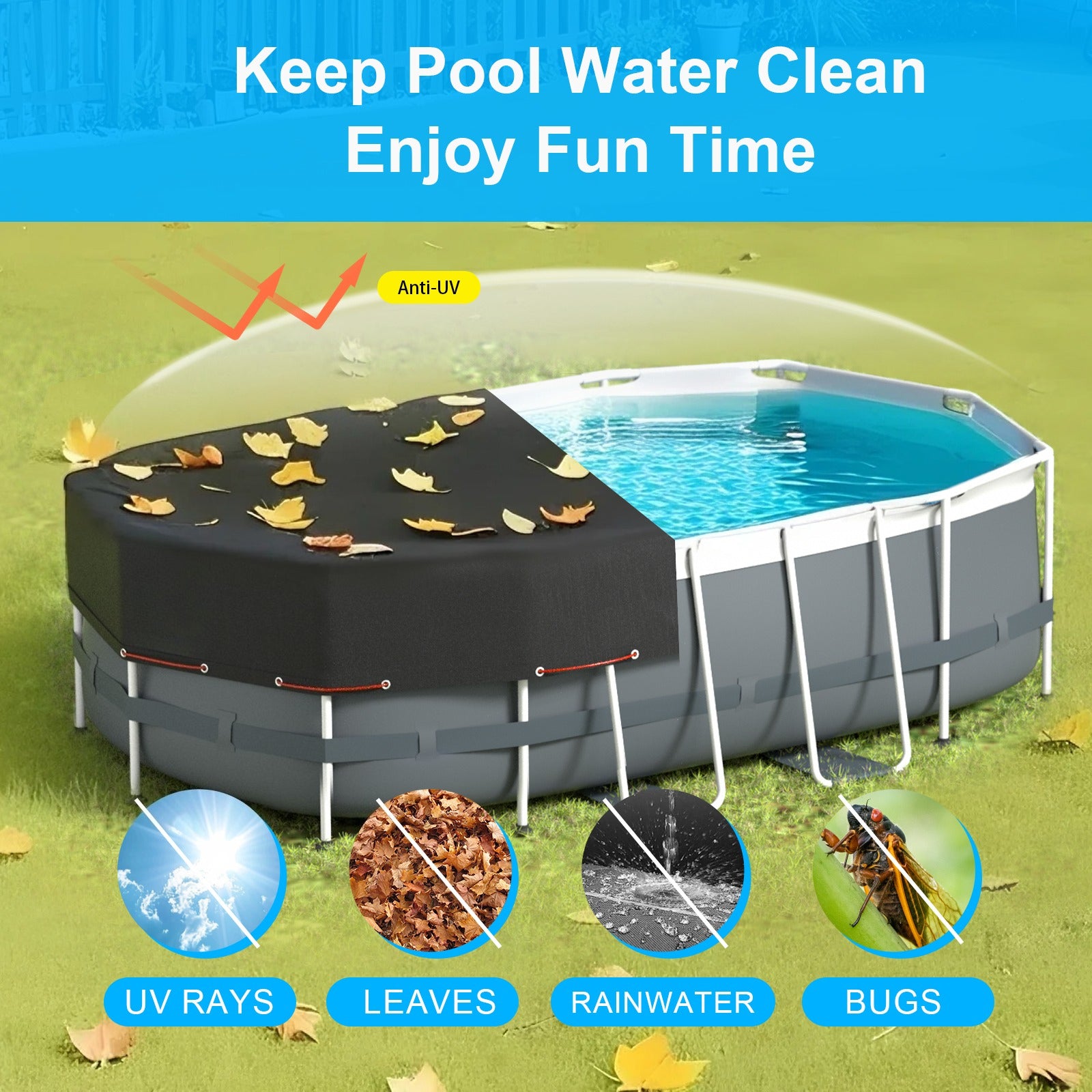 All Season Oval Shaped Backyard Pool Cover with Winch and Steel Cable