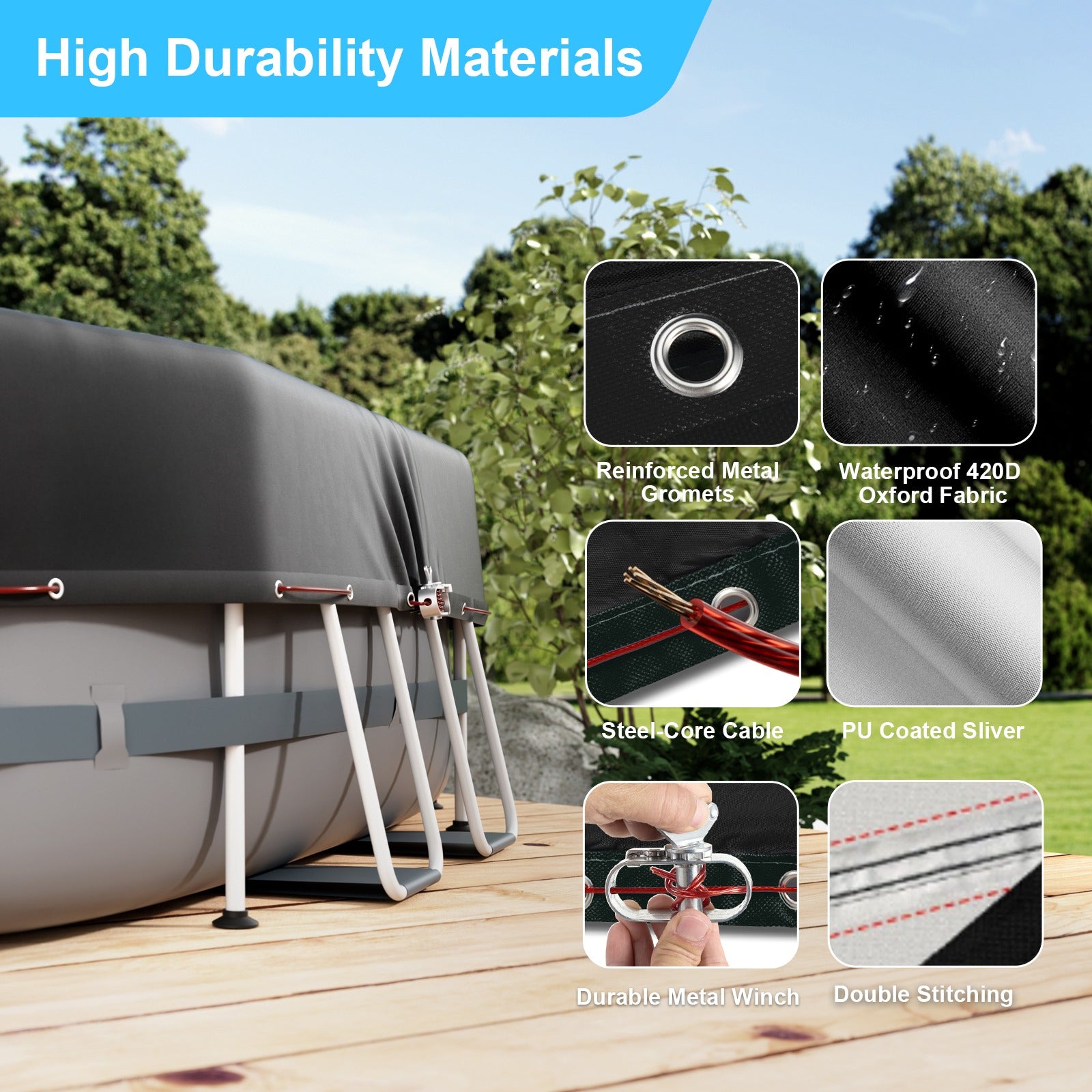 All Season Oval Shaped Backyard Pool Cover with Winch and Steel Cable