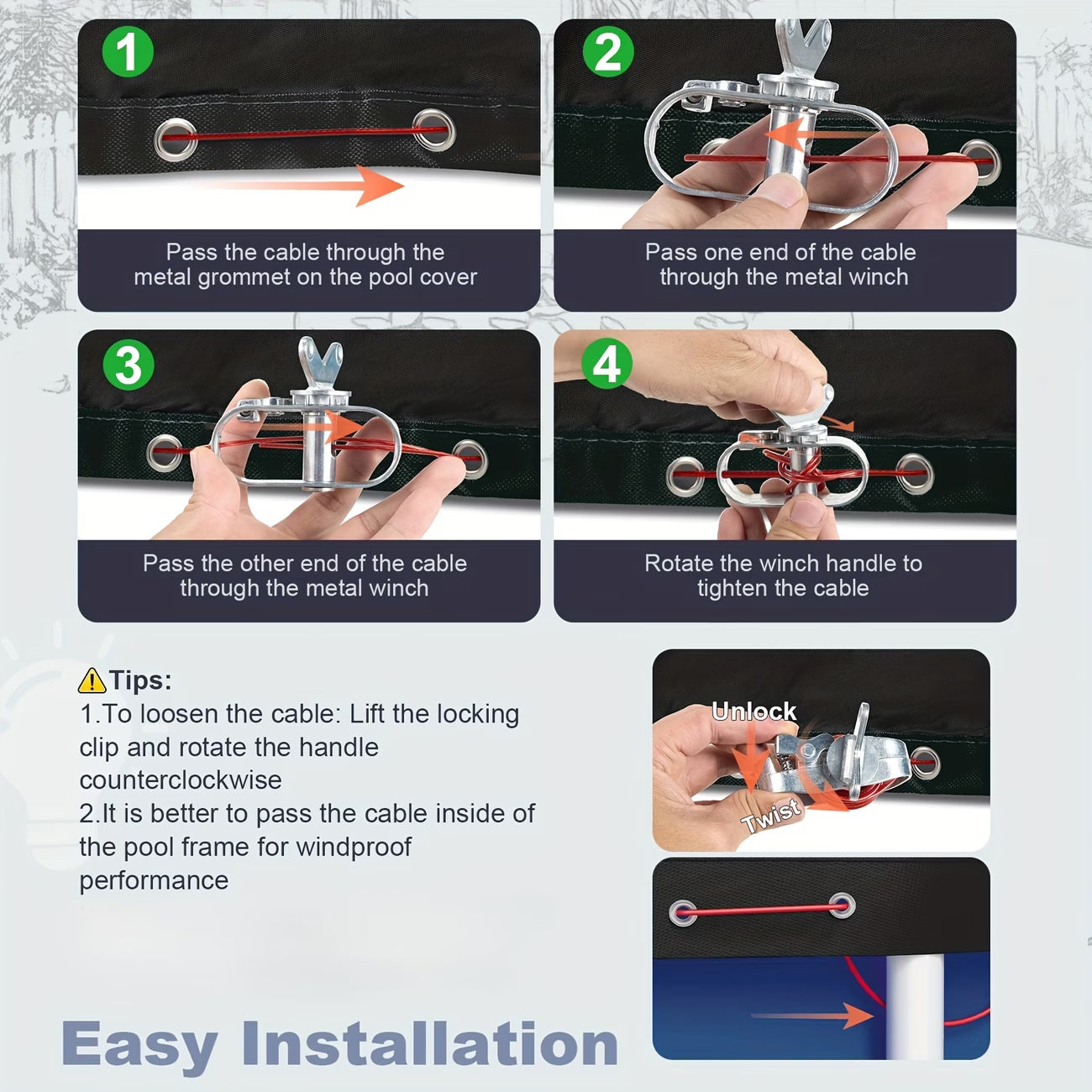 Above Ground Rectangular Pool Cover, Featurinh Anti-UV, Tear-resistant, with Winch Installation