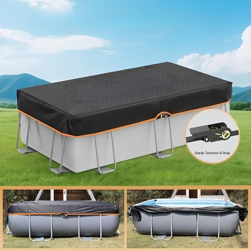 Rectangular Above Ground Pool Cover - Strap Buckle - Orange Trim From