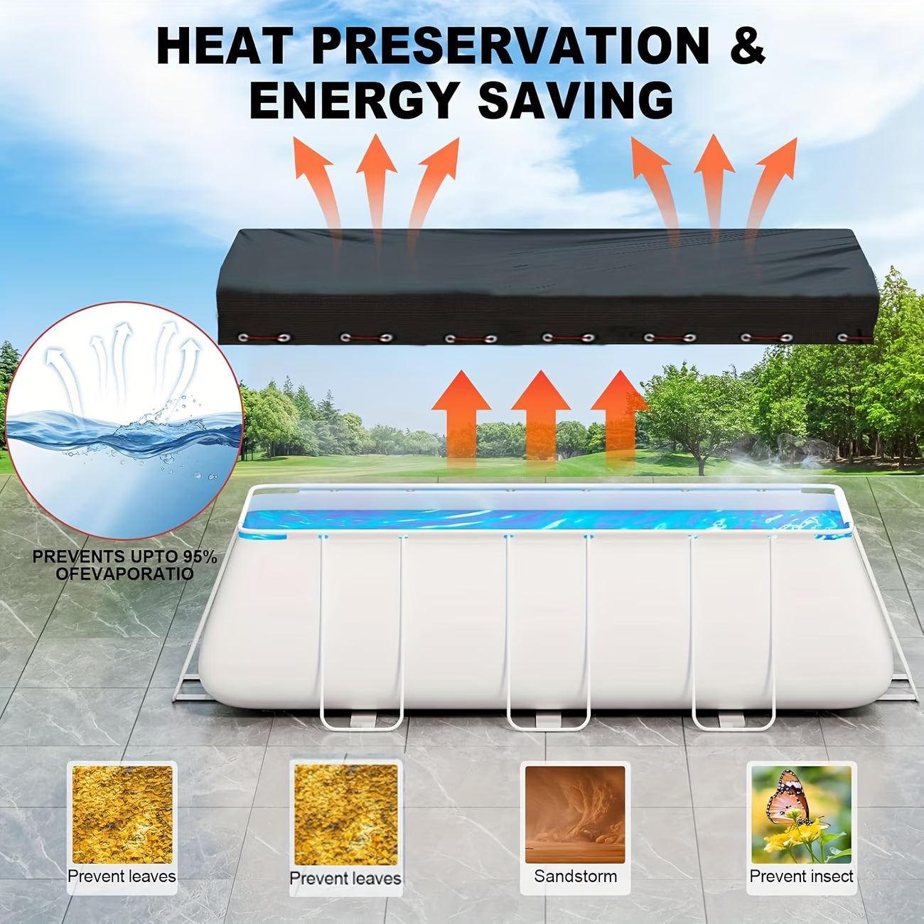 Above Ground Rectangular Pool Cover, Featurinh Anti-UV, Tear-resistant, with Winch Installation