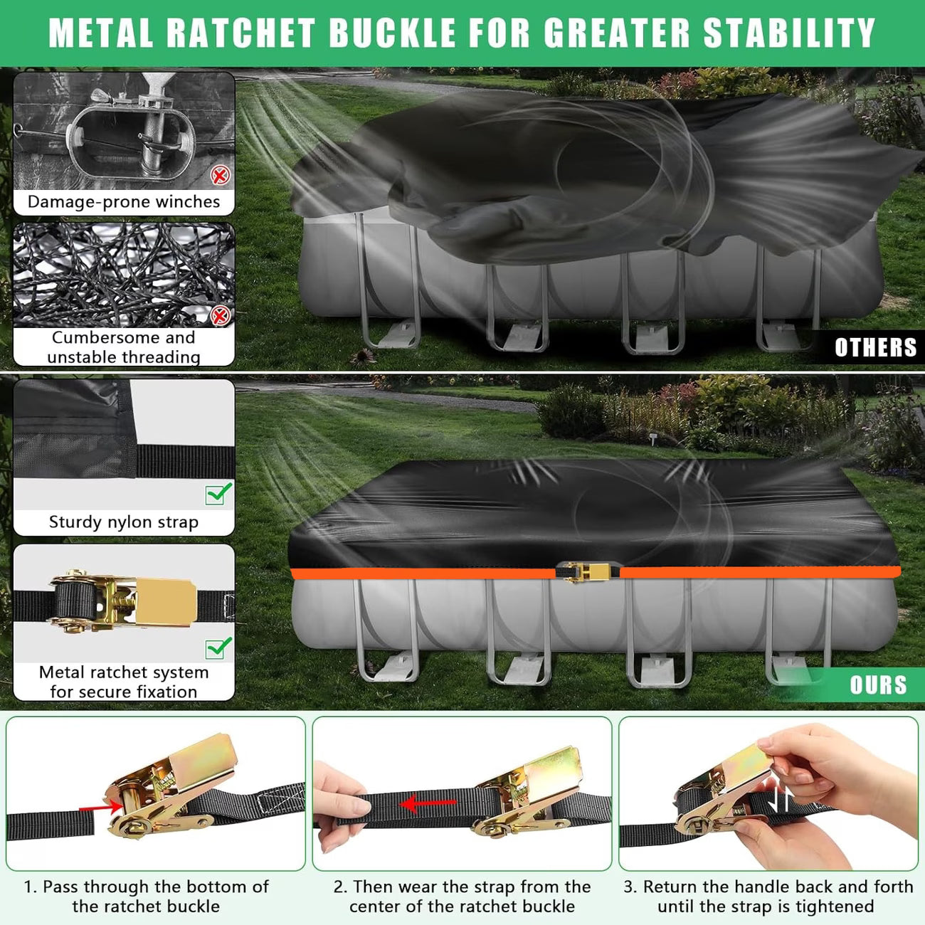 Easy-installed Retangular Oxford Swimming Pool Cover with Reflective Strips